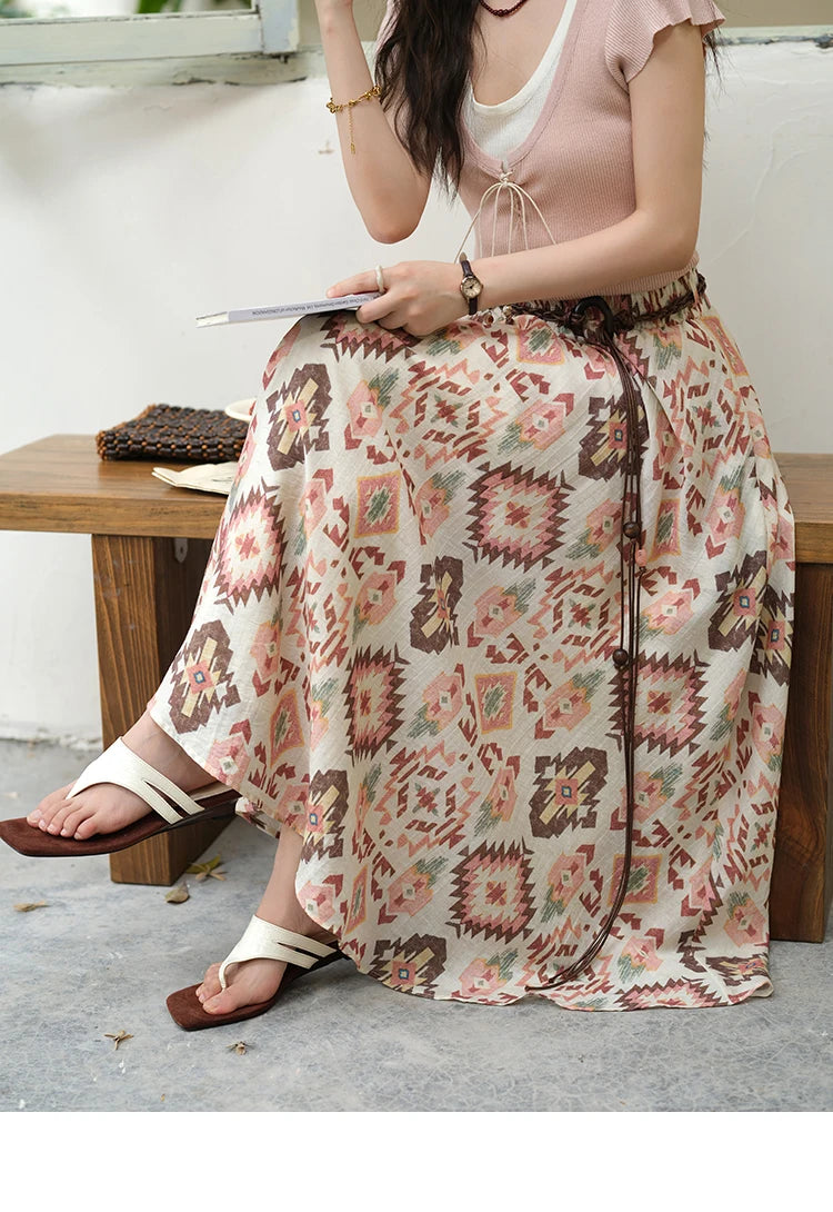 MISHOW Geometric Print Half Skirt Prairie Chic Pocket Vacation A-Line MXE37B0760