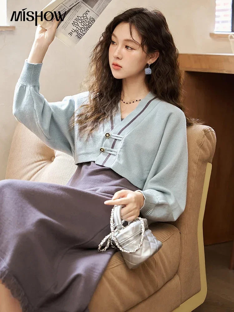 MISHOW Knitted Lantern Sleeve Sweater Dress MXC46L1589