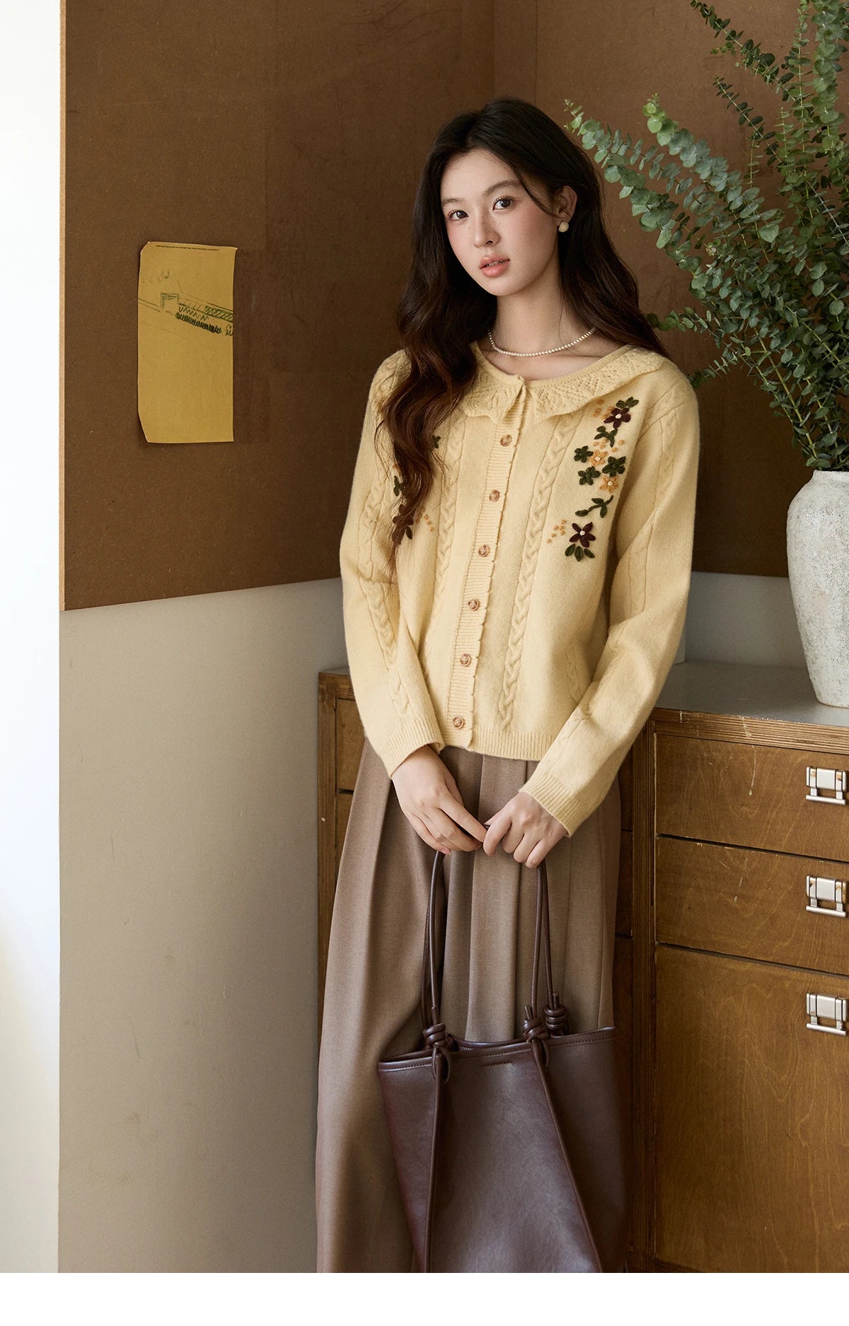 Mishow Peter Pan Collar Floral Cable Cardigan MXF11Z2904