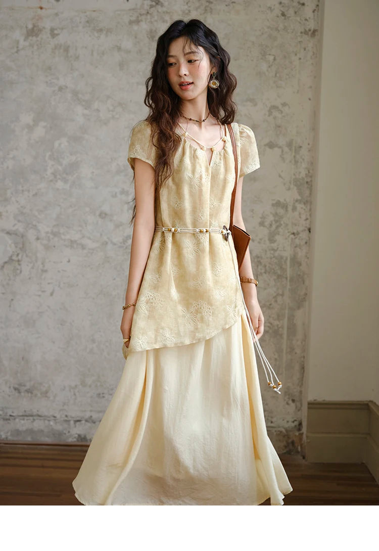 Mishow Butterfly Embroidery Splicing Belt Dress MXE36L2250