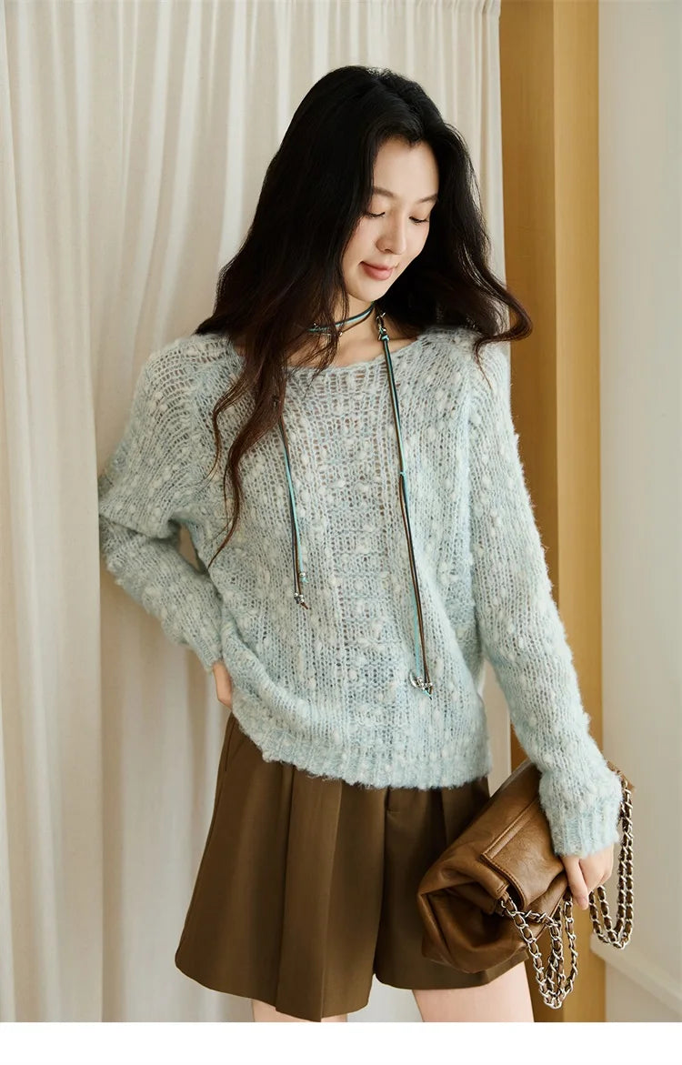 Mishow Scoop Neck Hollow Raglan Sleeve Sweater MXE46Z2565
