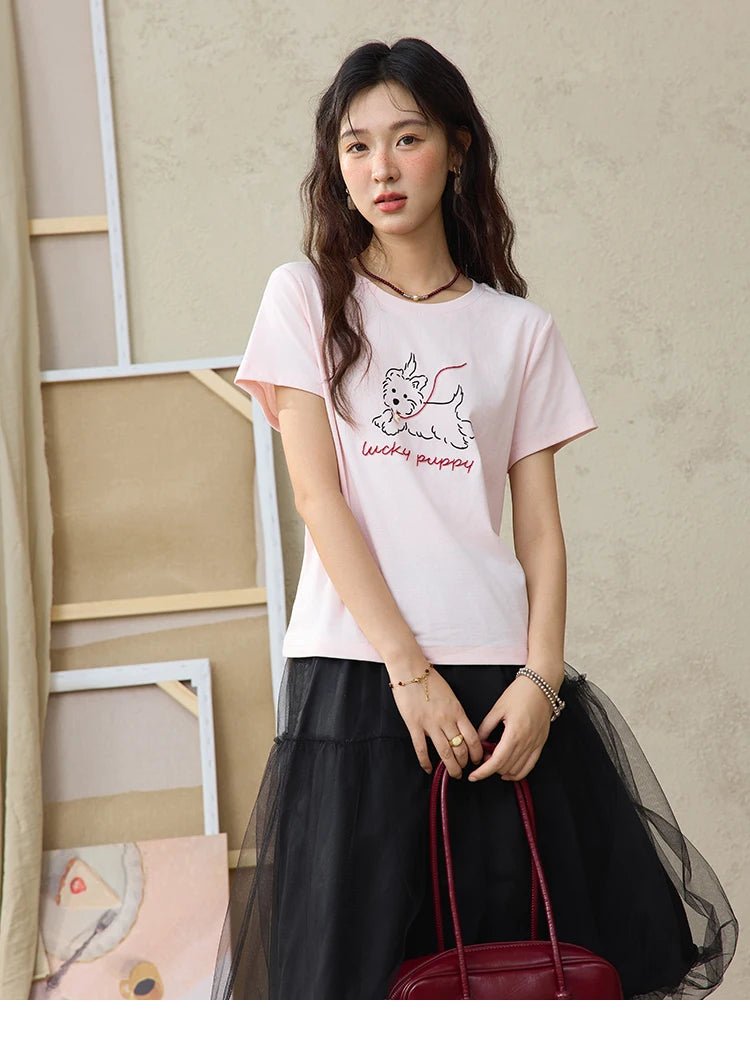 Mishow Cute Puppy Printed Short Sleeve Tee MXE36T0640