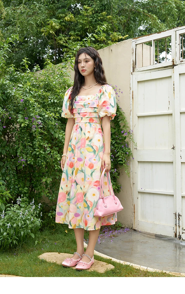 Mishow French Tulip Fragmented Flower Puff Dress MXD28L1896
