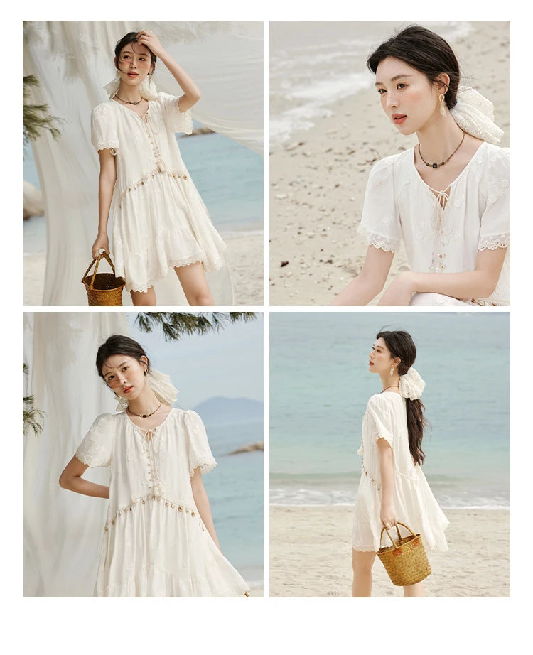 Mishow Bohemian V-Neck Shell Lace Midi Dress MXE33L2195