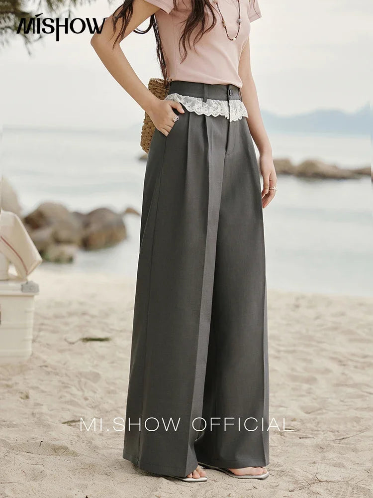 MISHOW Gray High Waist Wide Leg Pants Retro Office MXE32K0921
