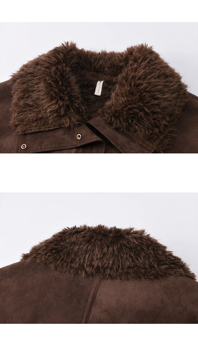 MISHOW Blue Plush Jacket Turn-Down Collar Zip-Up Loose MXE87W0917