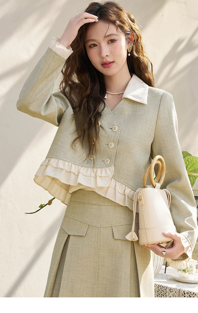 Mishow Crop Jacket & Pleated A-Line Mini Skirt Set MXD11W0293