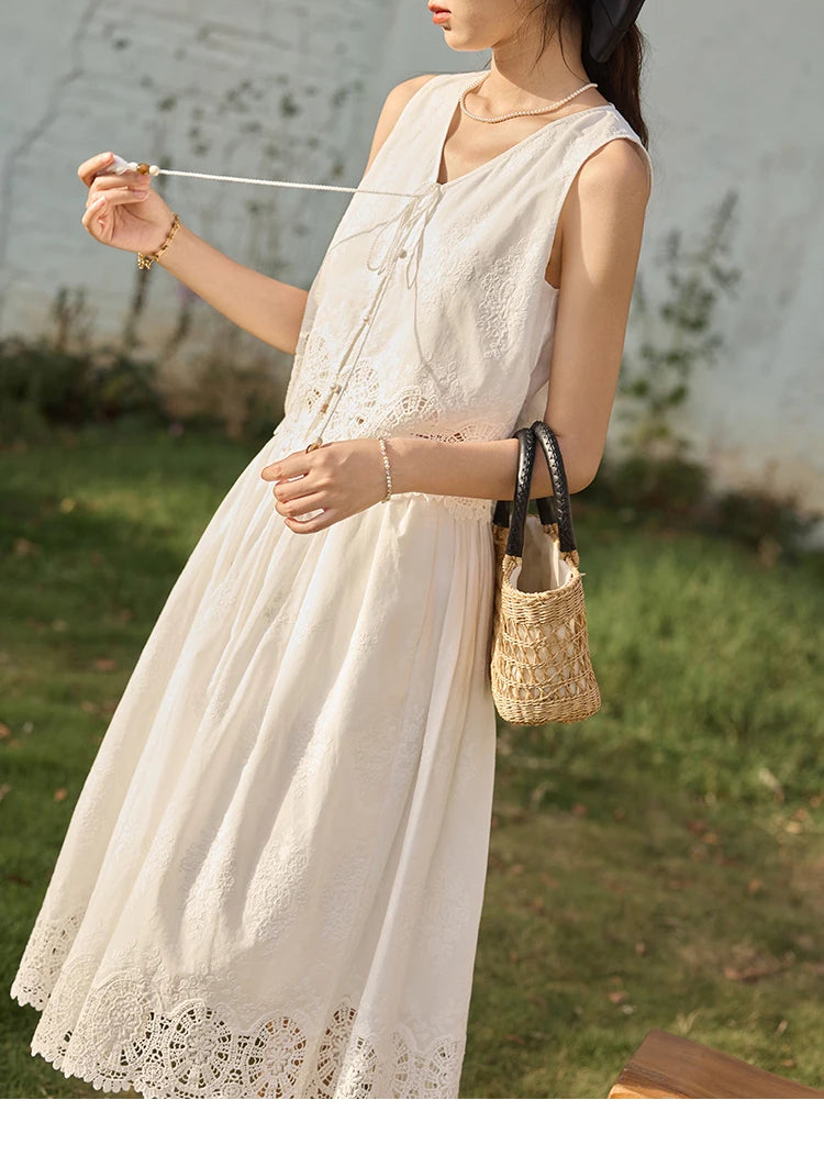 Mishow Embroidery V-Neck Lace Up Top & Elastic Waist Skirt Set MXE33T0593
