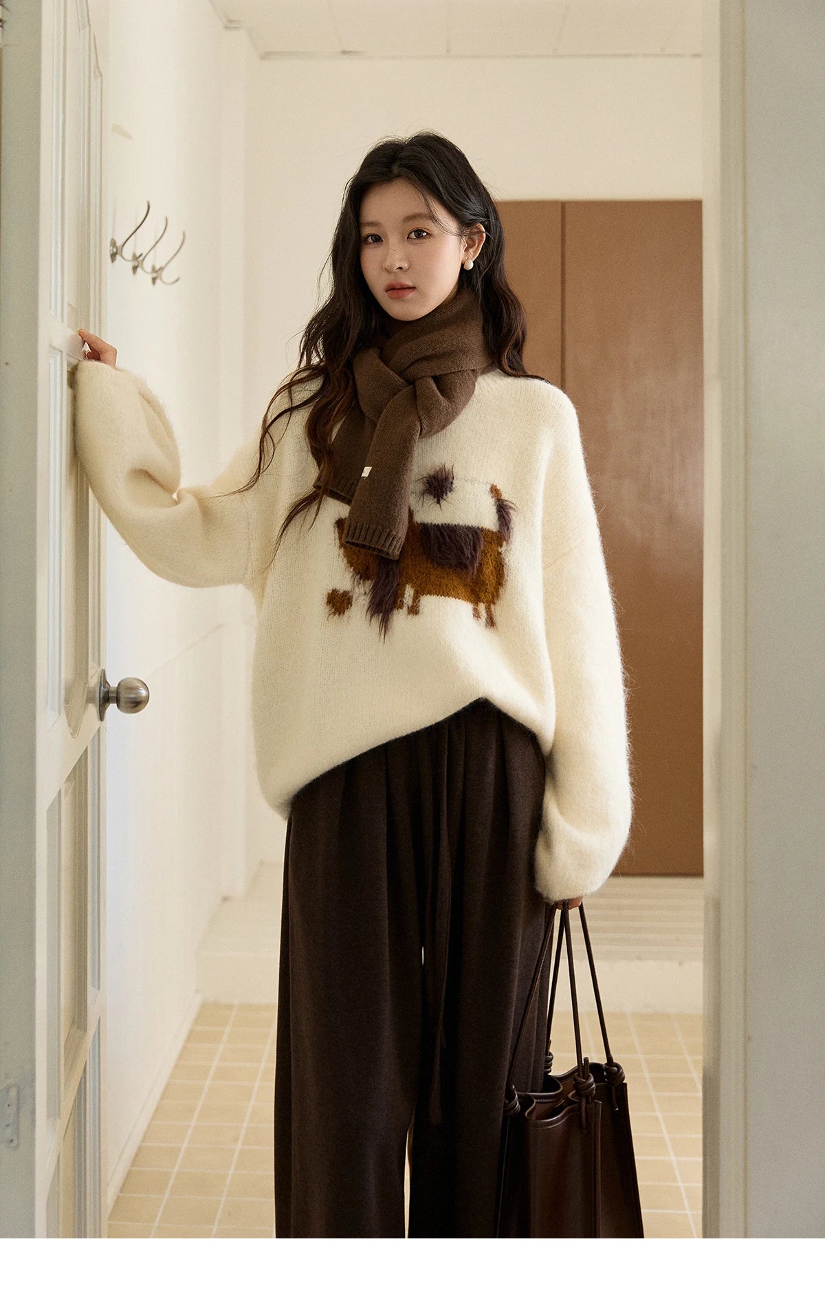Mishow Dog Pattern Jacquard Crew Neck Sweater MXE94Z2988