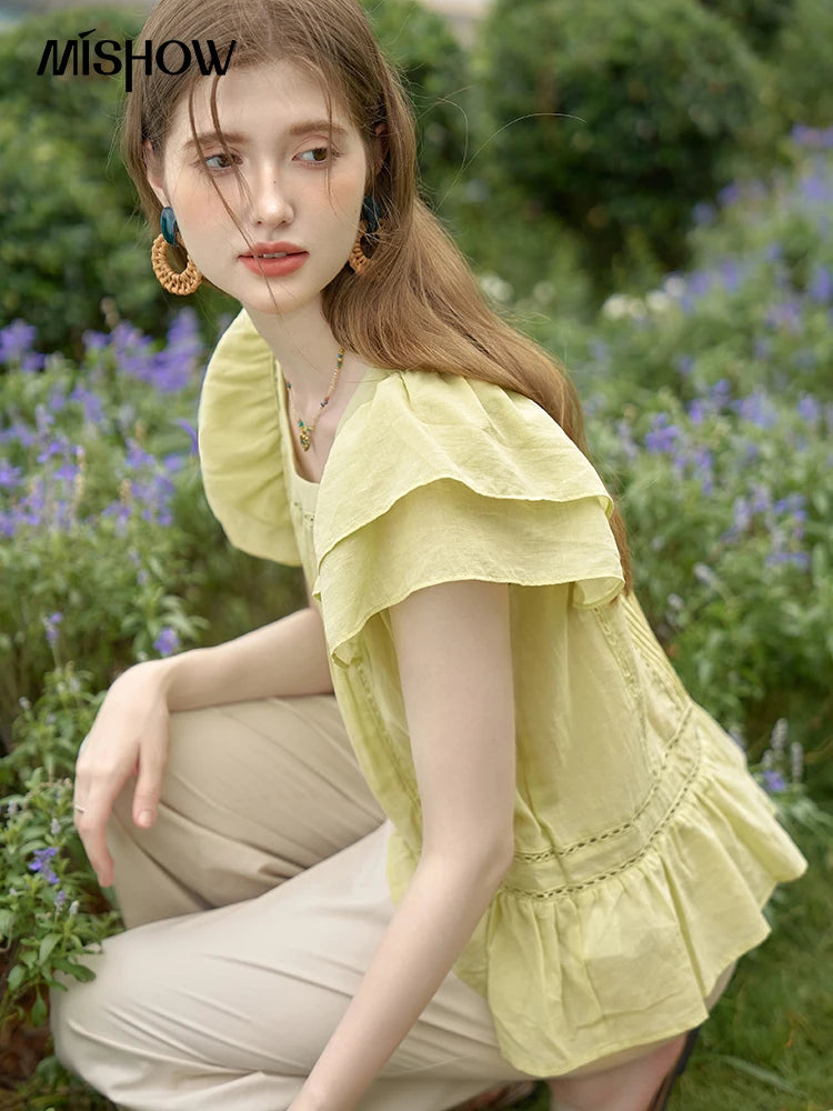 MISHOW Lace Flying Sleeve Blouse Square Neck MXD30X1574