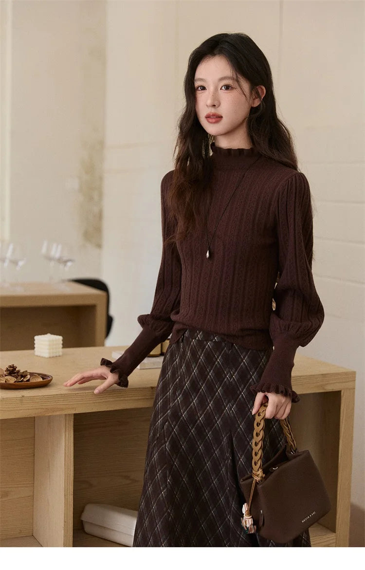 Mishow Half Turtleneck Ruffle Lantern Sleeve Top MXE93Z2810