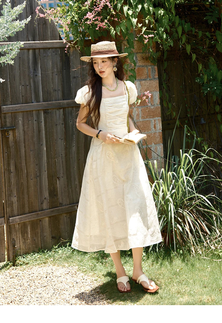 Mishow Paisley Embroidery Square Neck Puff Sleeve Dress MXE34L2265