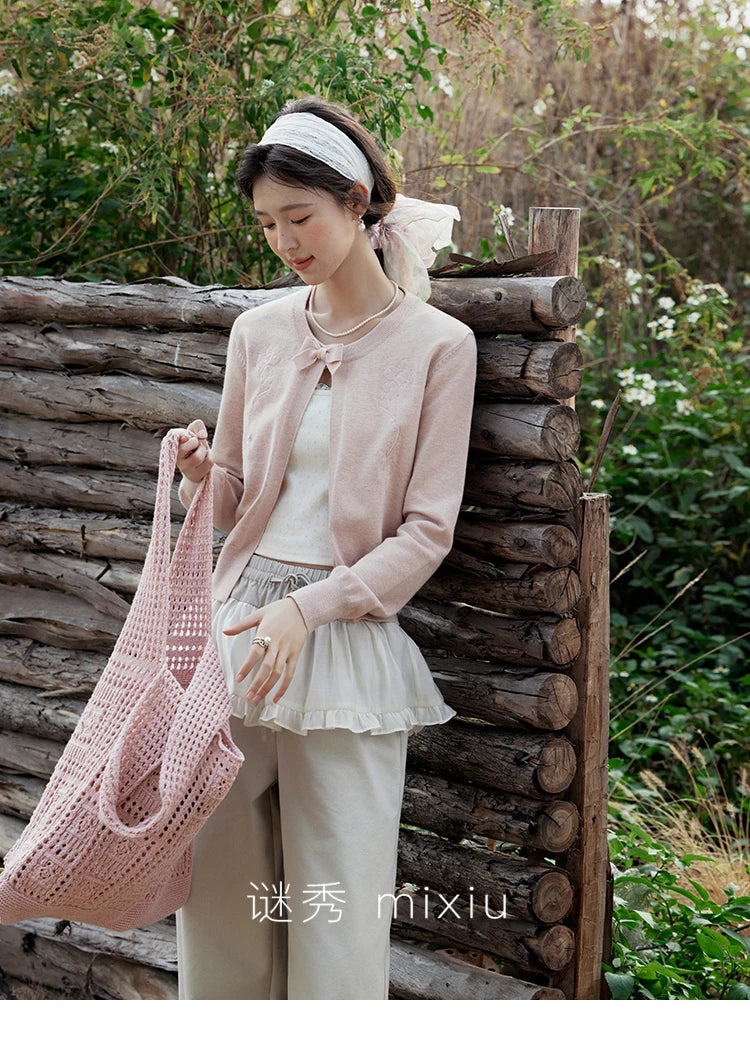 Mishow Iris Embroidery Bow Design Cardigan MXE13Z1142