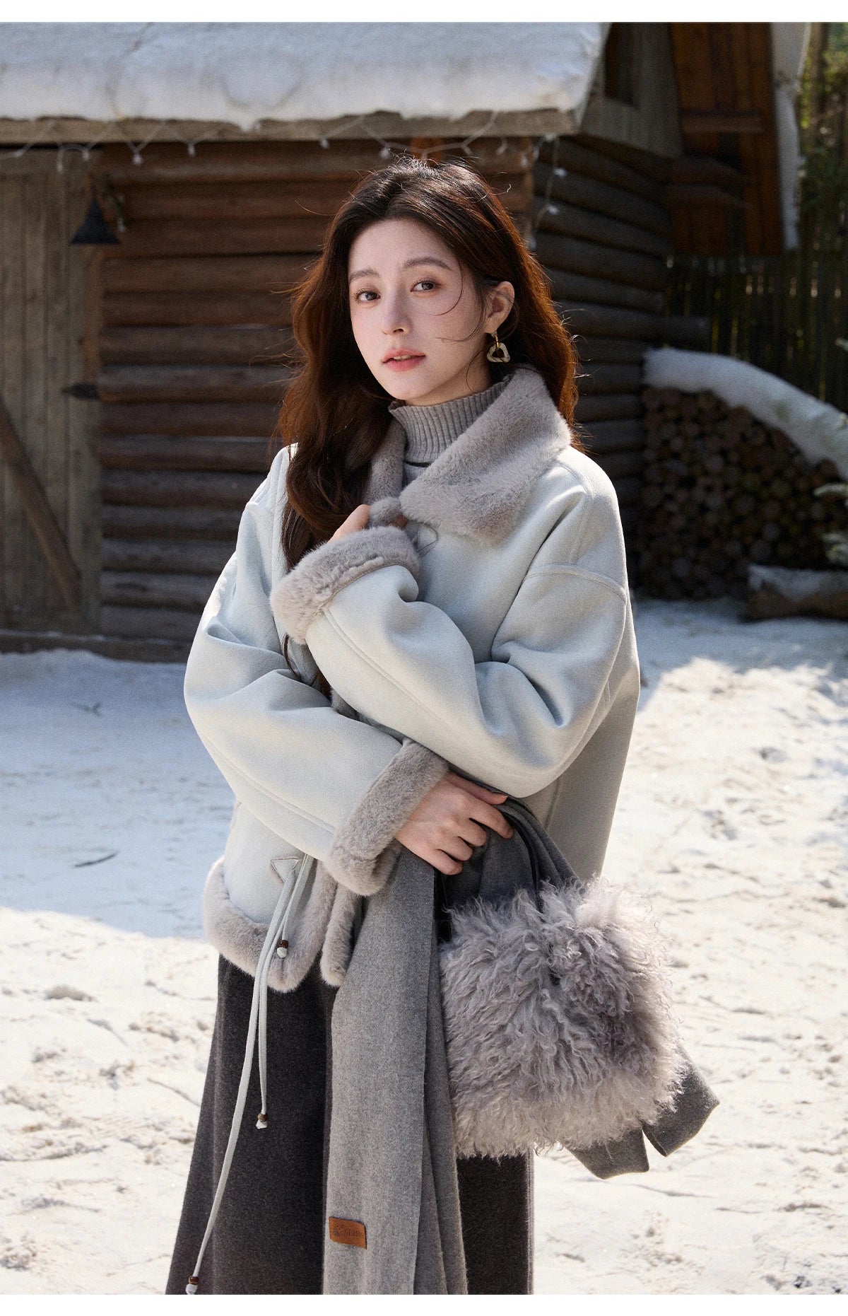 Mishow Suede Imitation Mink Fur Lace-Up Coat MXE90W0921