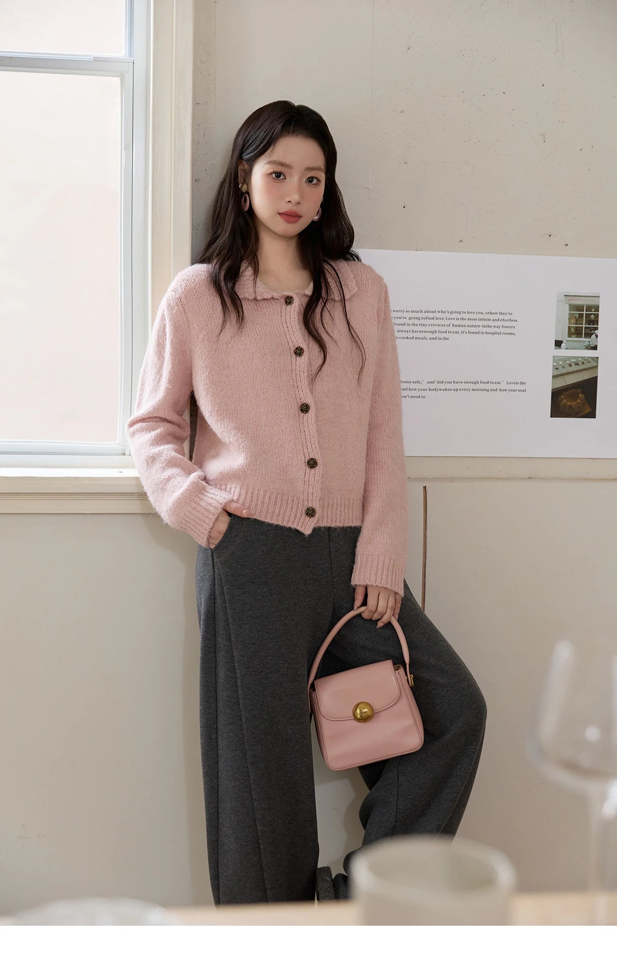 Mishow Pink French Turn-Down Collar Cardigan MXE48Z2569