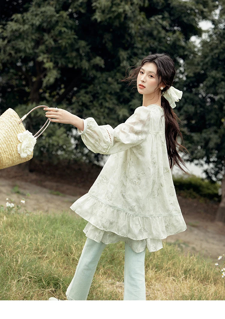 Mishow Floral V-Neck Tassel Lantern Sleeve Dress MXE15L2121