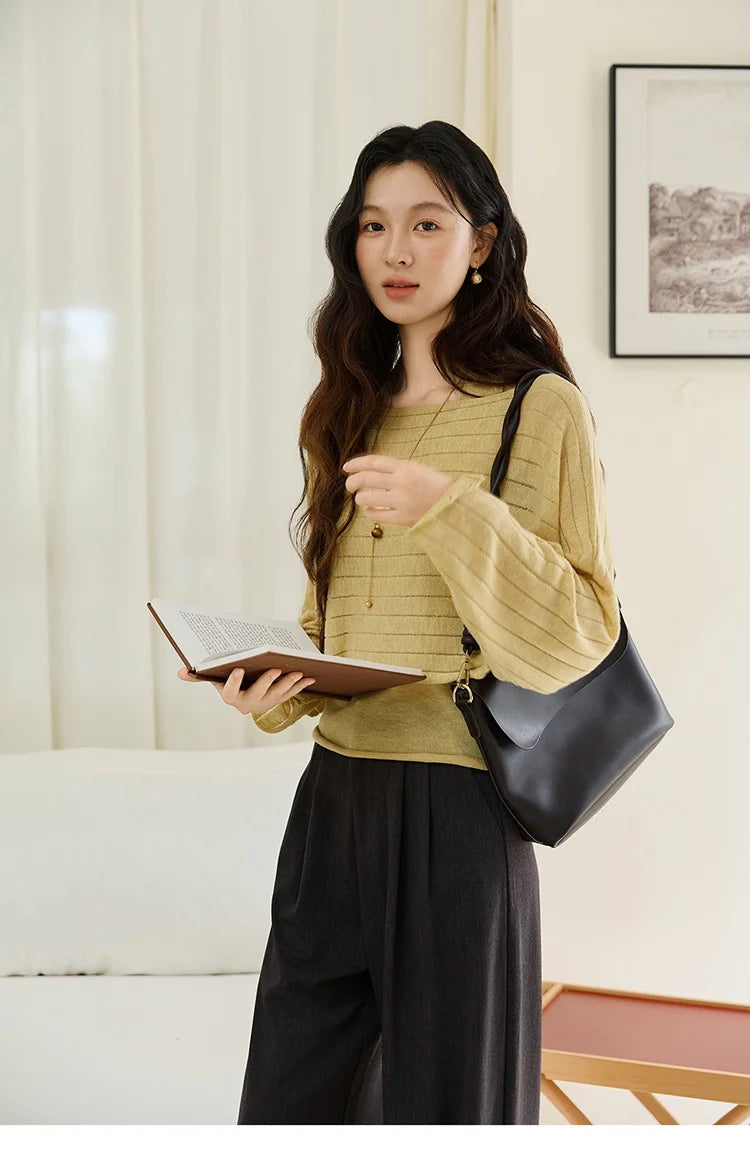 Mishow Striped Hanging Neck Top & Wool Blend Set MXE46T1399