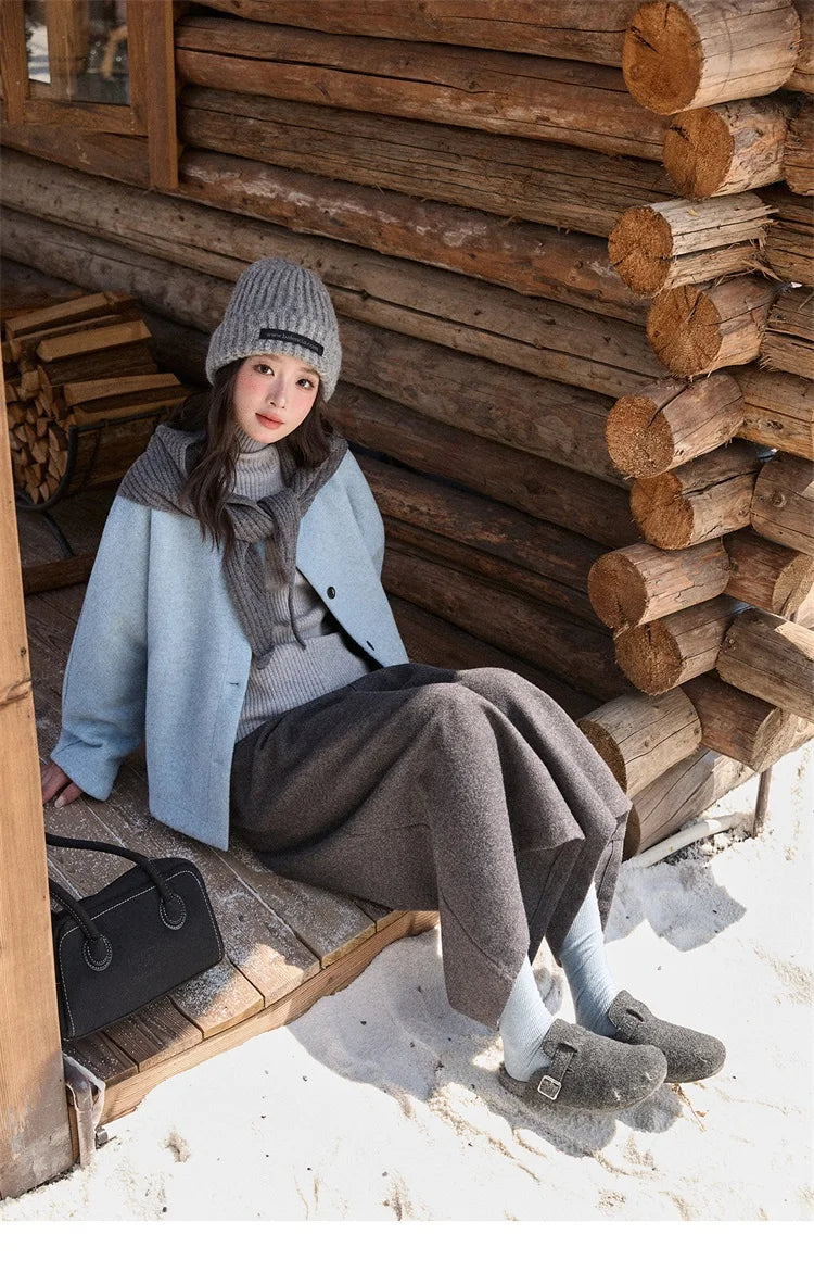 Mishow Blue Wool Coat with Shawl MXE87W0943