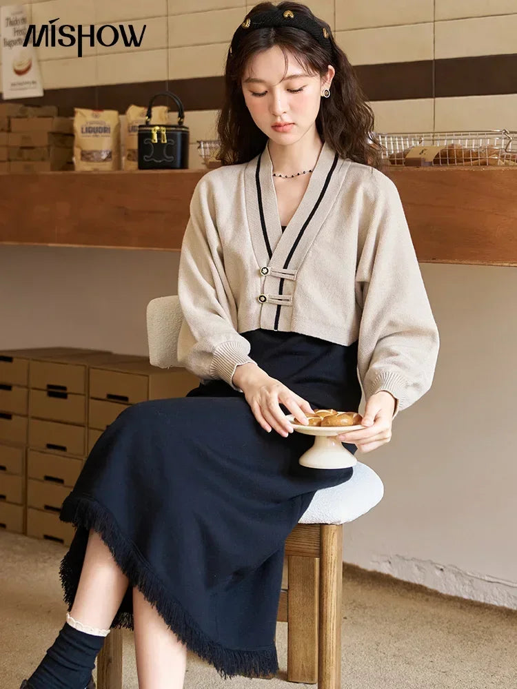 MISHOW Knitted Lantern Sleeve Sweater Dress MXC46L1589