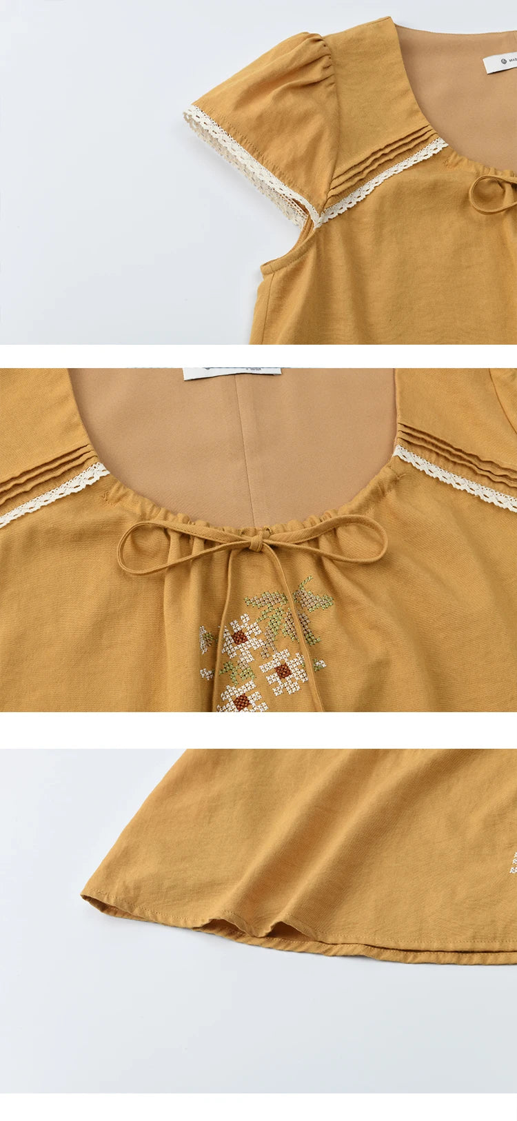 MISHOW Embroidery Flower Blouse O-Neck Lace Up Flying Sleeve MXE39X1880