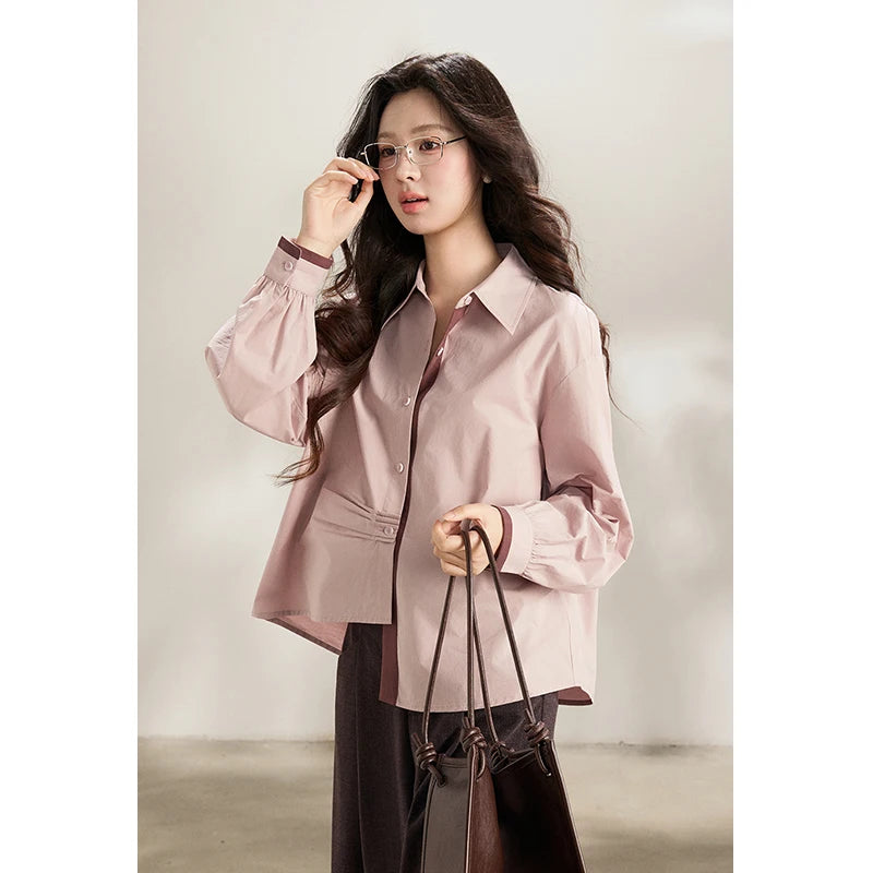 MISHOW French Cotton Contrast Shirt Polo Neck Asymmetrical MXF13C2435