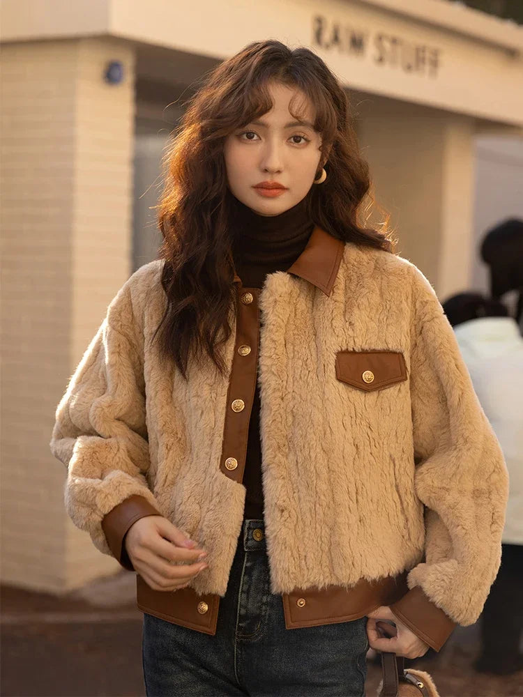 Mishow Lamb Wool Leather Trim Coat MXB43W0490