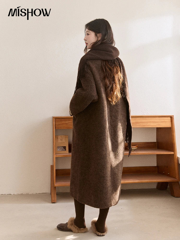 Mishow Woolen Coat with Scarf Invisible Buckle Design MXE93W1030