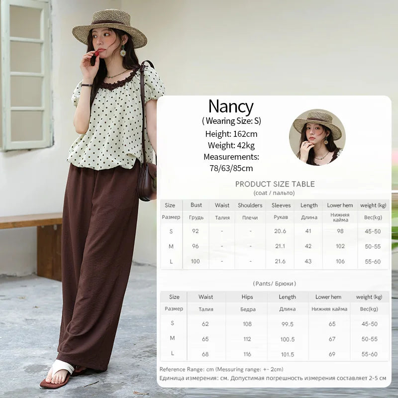 Mishow Polka Dot Puff Sleeve Top & Wide Leg Pants Set MXE39T0657