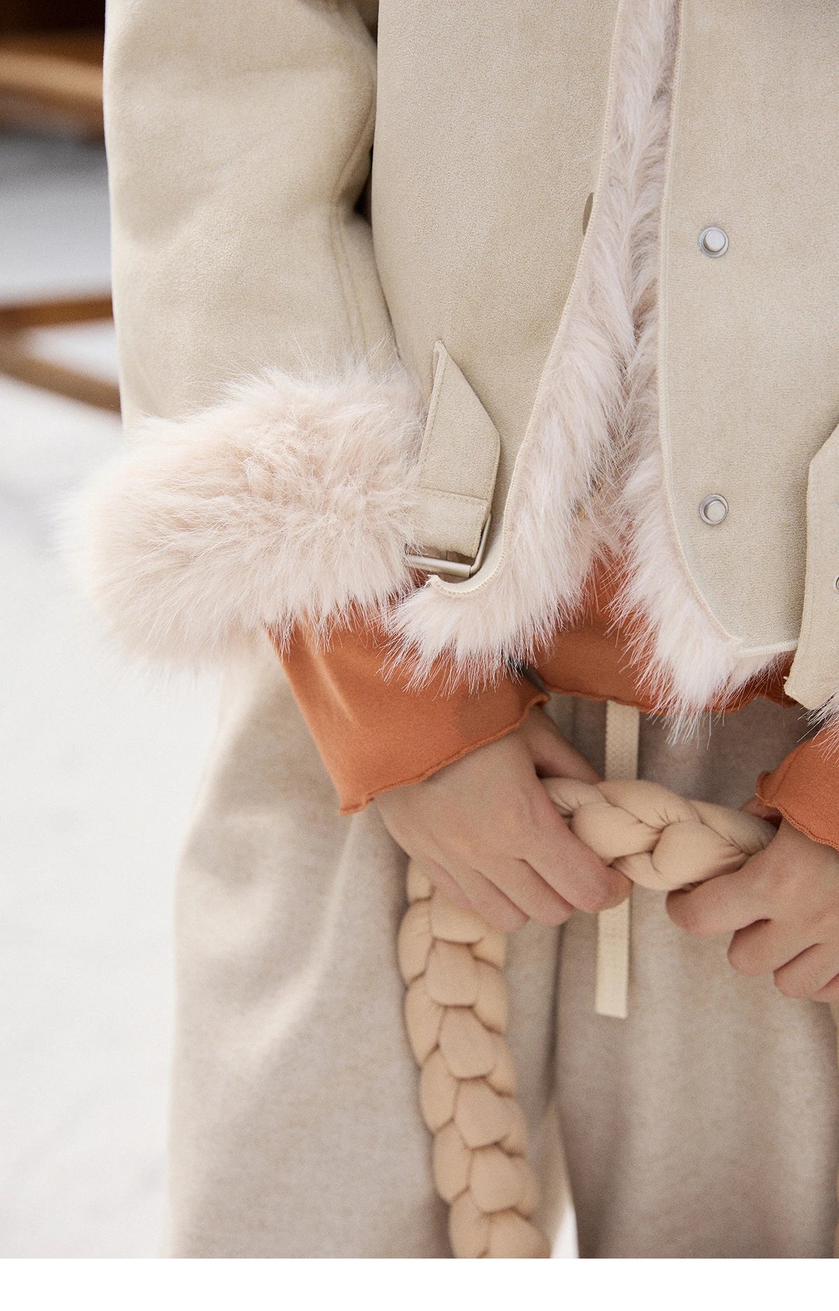 Mishow Faux Fur Lapel Short Coat with Plush Bag MXE91W1000