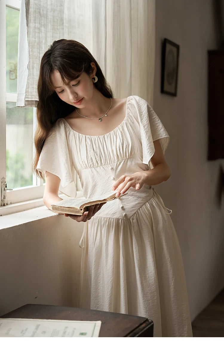 Mishow French Square Collar Butterfly Sleeve Dress MXC38L1407