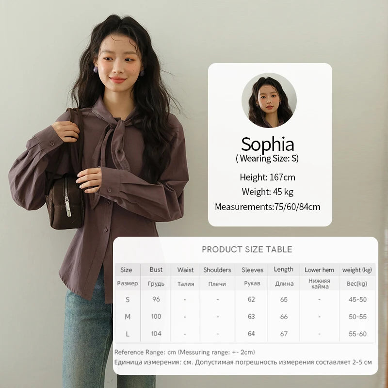 MISHOW Ash Purple Shirt Curved Hem Ribbon Neck Slim MXE42C2383