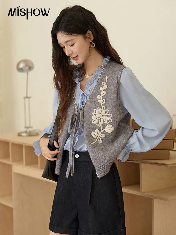 Mishow Embroidered V-Neck Tie Vest MXE45Z1397