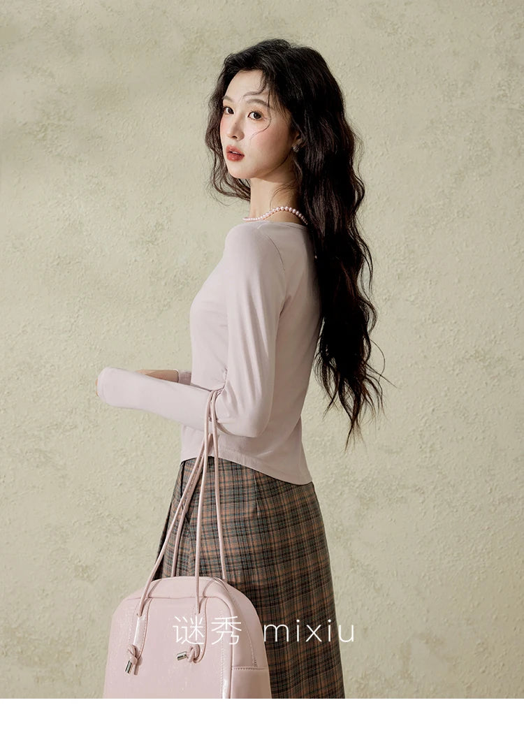 Mishow Irregular Hollow Neck Slim Solid Top MXE13Z1116