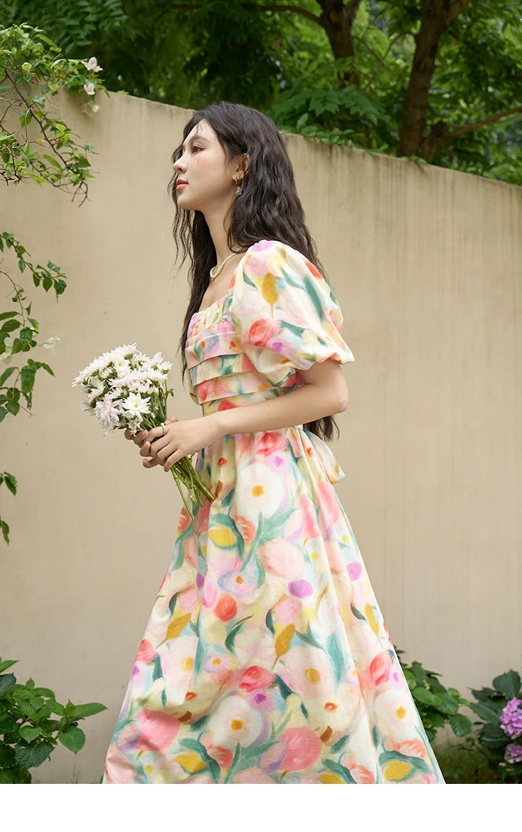 Mishow French Tulip Fragmented Flower Puff Dress MXD28L1896