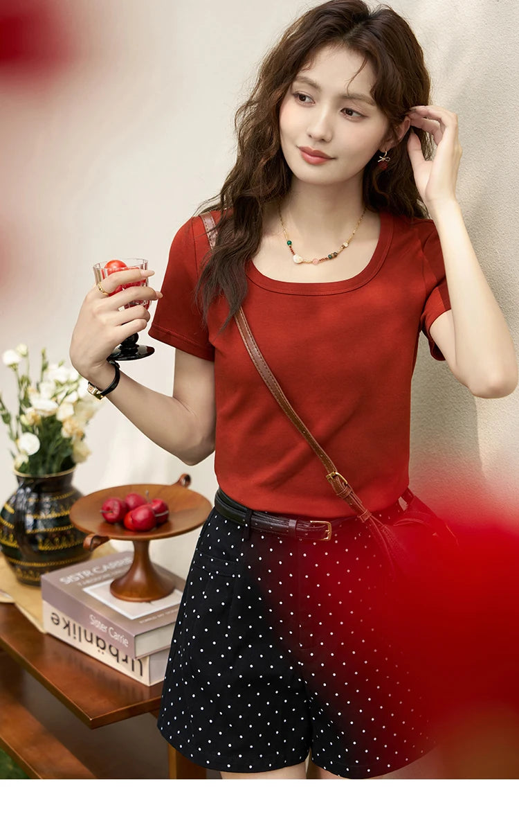 Mishow Solid Square Neck Cotton Tee MXC12T0641