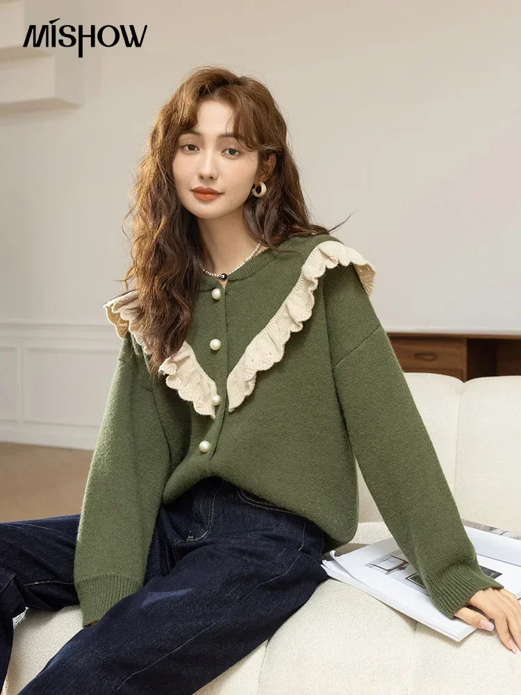 Mishow Korean Ruffle V-Neck Cardigan MXB46Z1111