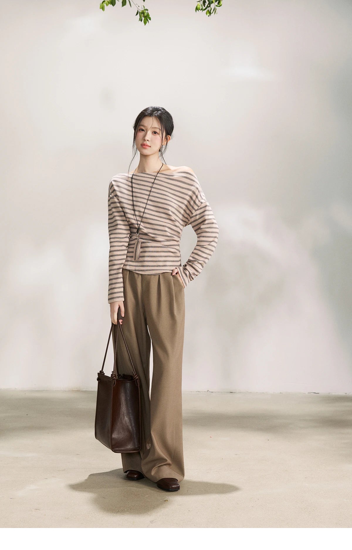 Mishow Striped Boat Neck T-Shirt with Necklace MXF13T1514