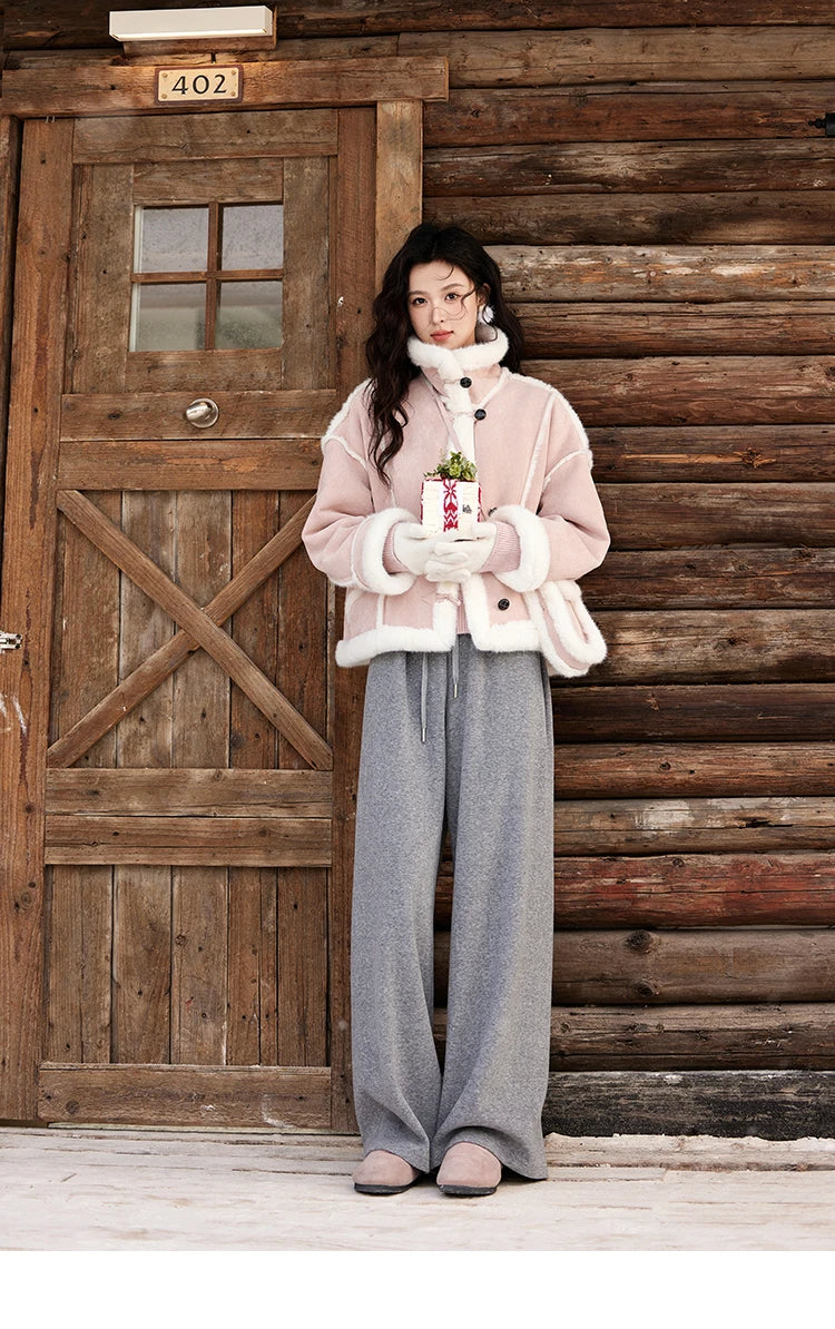 Mishow Suede Plush Fur Collar Jacket with Bag MXD57W0737