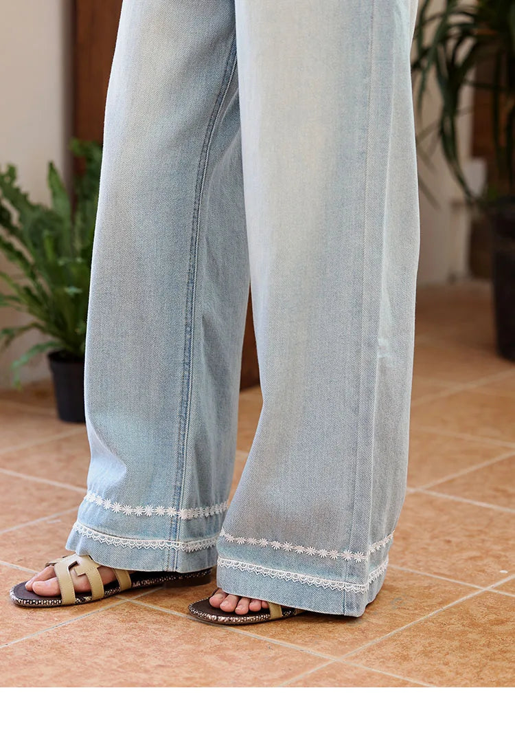 Mishow Denim Blue Lace Straight Leg Jeans MXE35K0947
