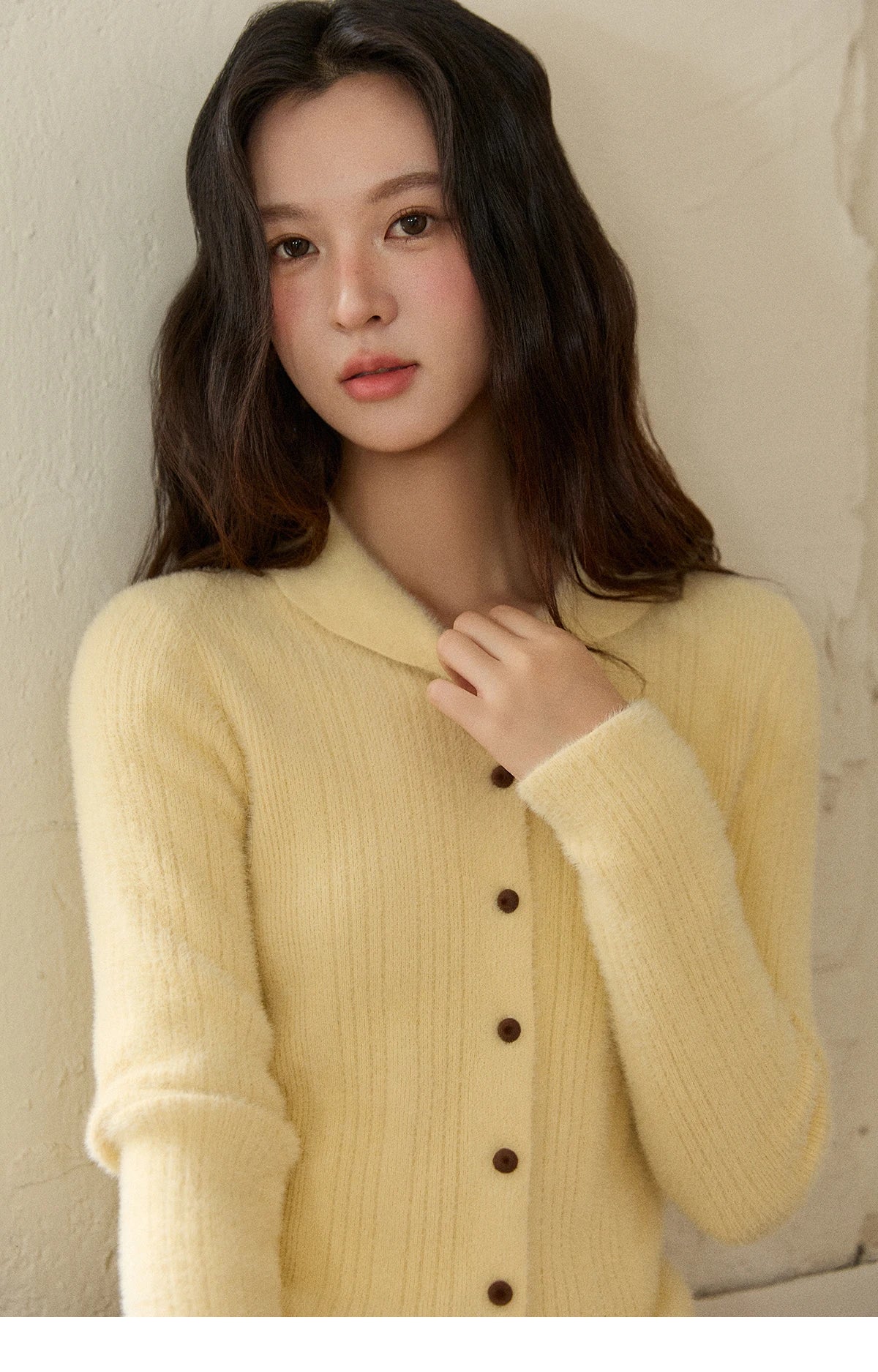 Mishow Yellow Imitation Mink Fur Turn-Down Cardigan MXE89Z2671