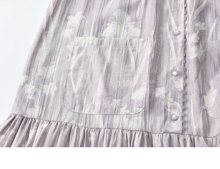 Mishow Purple Print Chiffon Stand Collar Dress MXE32L2163