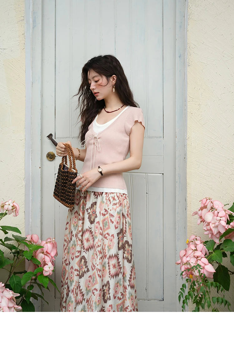 MISHOW Geometric Print Half Skirt Prairie Chic Pocket Vacation A-Line MXE37B0760