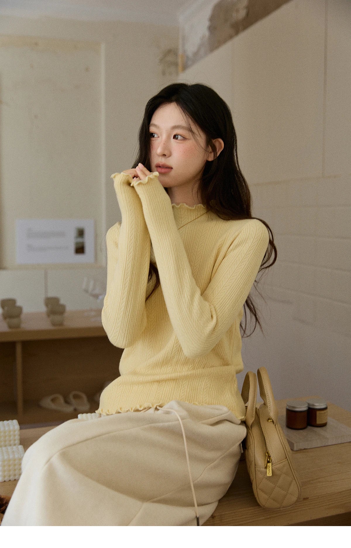 Mishow One Piece Velvet Mock Neck Knitted Top MXE88Z2597