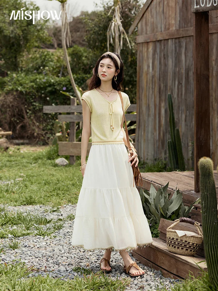 MISHOW Elastic Waist Shell Webbing A-Line Skirt Slimming MXE33B0708