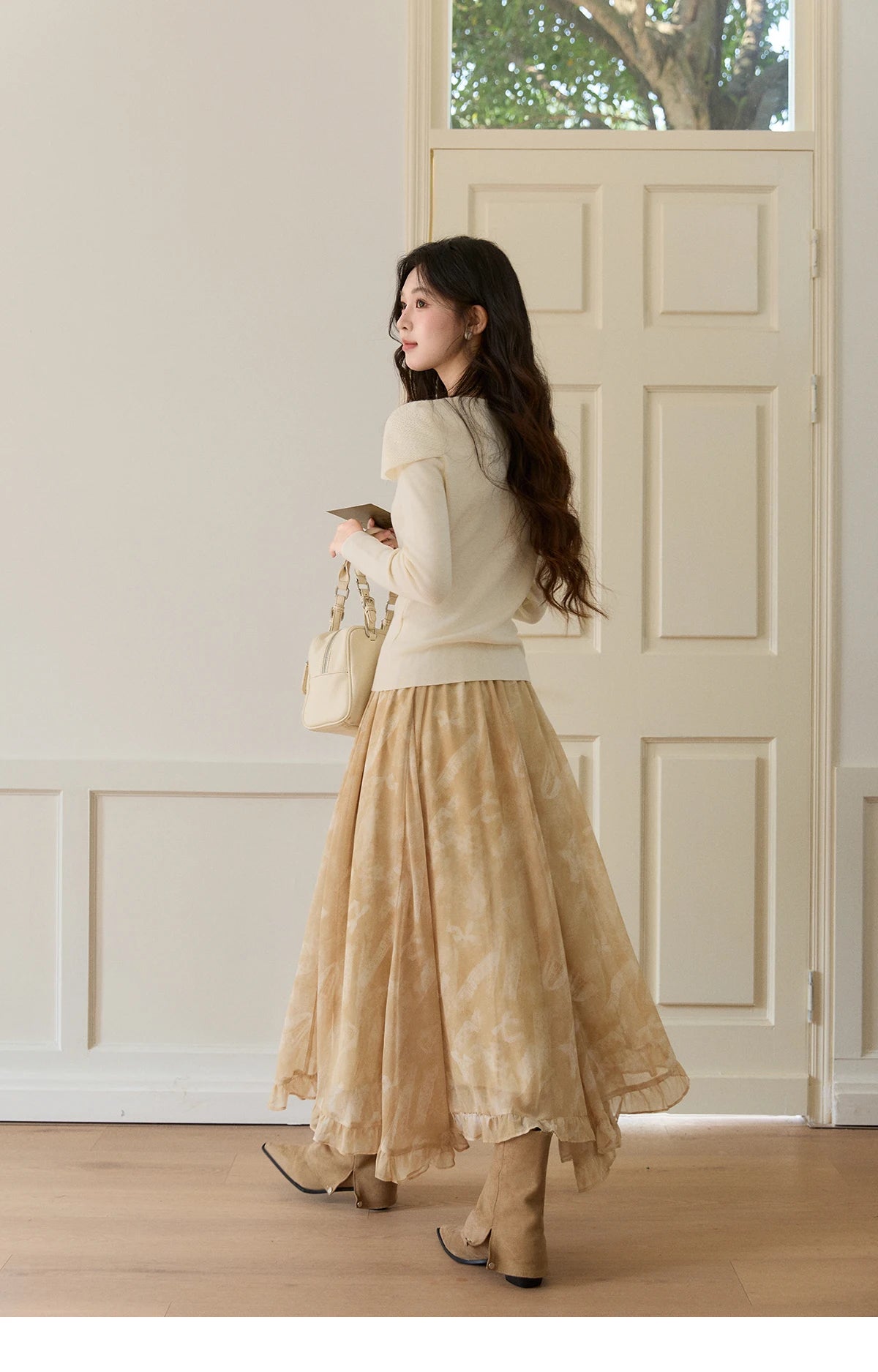 Mishow Beige Asymmetrical Collar Wool Sweater MXF11Z2918