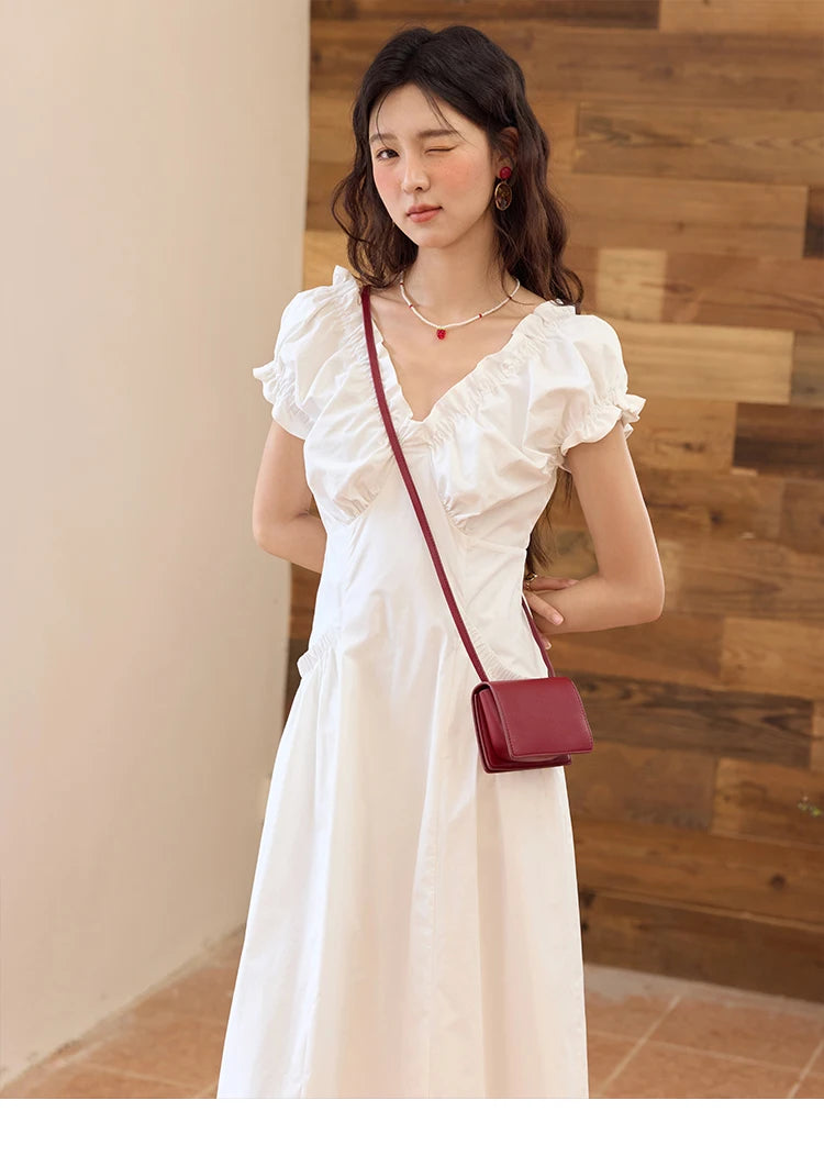 Mishow V-Neck Puff Sleeve Office Midi Dress MXD29L1934