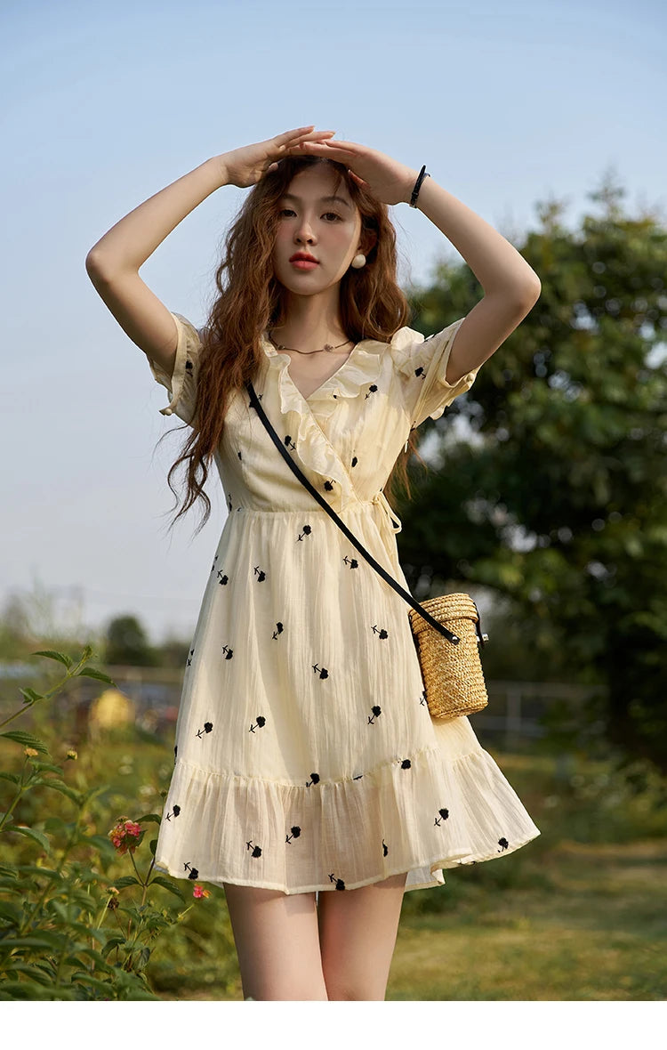 Mishow French Floral High Waist Puff Sleeve Dress MXC21L1282
