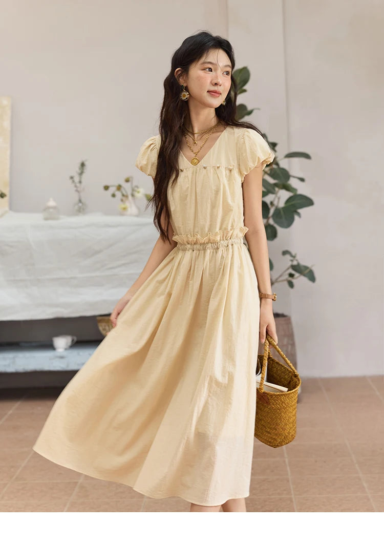 Mishow Flower Bud Sleeve V-Neck Sash Dress MXE34L2238