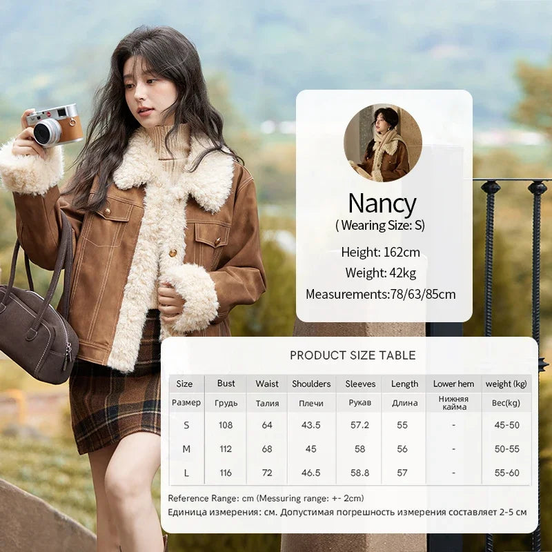 Mishow Leather Fur Lamb Wool Spliced Jacket MXD56W0538