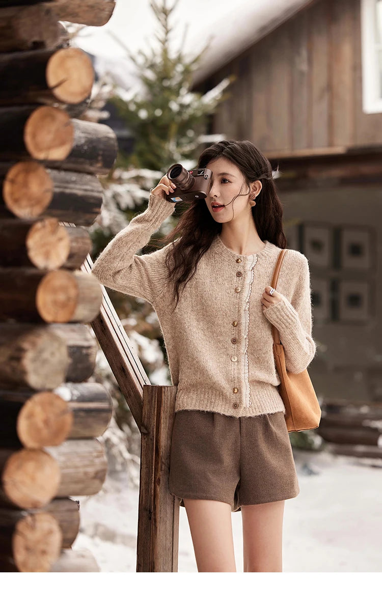 Mishow Spliced Lace Button Cardigan MXD58Z0998
